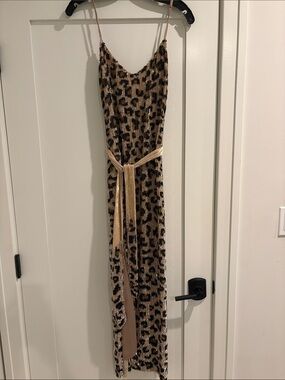 Retrofete - Sequin Leopard Print Slip Dress with Waist Tie